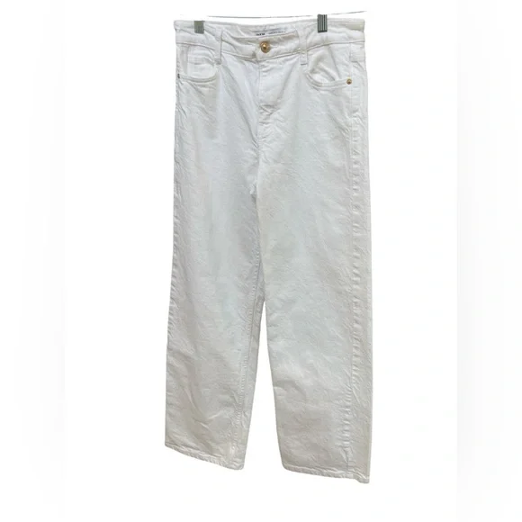 Zara White jeans high-rise wide leg copper colored hardware size 4 denim - Picture 1 of 4